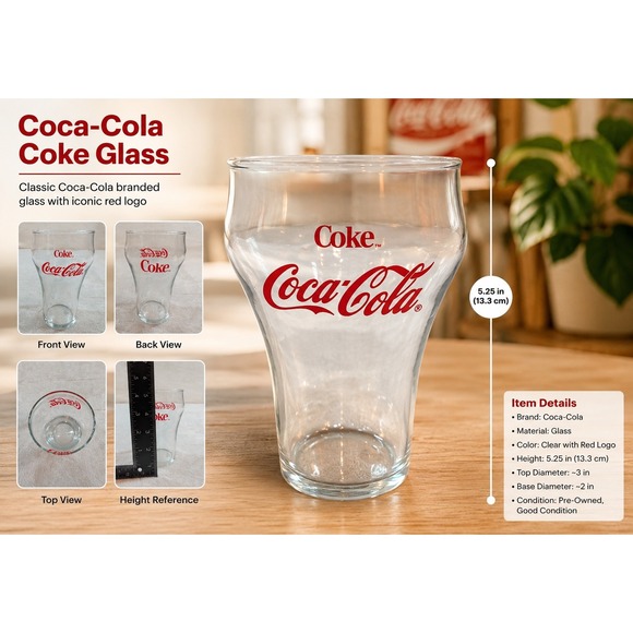 Vintage Coca-Cola Coke Red Script Logo Bell Shaped Clear Glass Tumbler 6 Inch